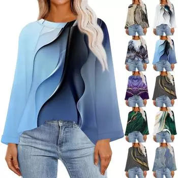 Женские футболки с длинным рукавом с принтом и круглым вырезом, базовые футболки, повседневные свободные туники, топы XXXL хаки