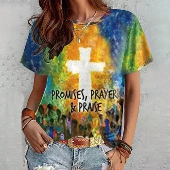 Женские футболки с градиентом цвета и круглым вырезом, топ, короткий пуловер с рукавами и крестовым узором, повседневная футболка большого размера, женская одежда L