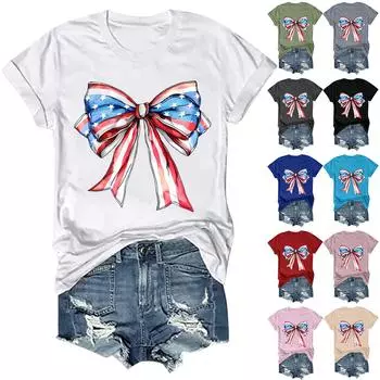 Женские футболки с изображением 4 июля, американский флаг США, патриотические повседневные футболки с короткими рукавами и милыми бабочками, блузки, топы L бежевый