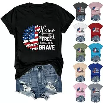 Женские футболки с изображением 4 июля, американский флаг США, патриотические повседневные футболки с короткими рукавами и милыми бабочками, блузки, топы L бежевый
