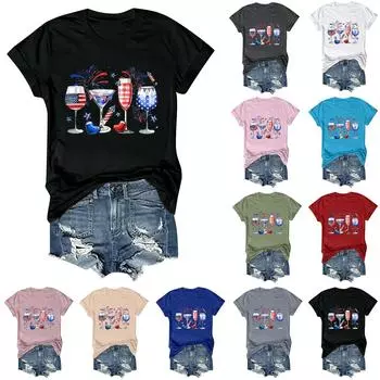 Женские футболки с изображением 4 июля, американский флаг США, патриотические повседневные футболки с короткими рукавами и милыми бабочками, блузки, топы L бежевый