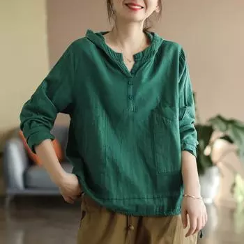 Женские футболки с капюшоном весна-лето модные однотонные повседневные пуловеры женские офисные хлопковые льняные топы с длинным рукавом XXL белый