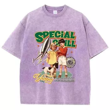 Женские футболки с кислотной стиркой, футболки с принтами американских ретро комиксов, состаренные, оверсайз, хлопковые, с коротким рукавом, трендовая женская одежда S