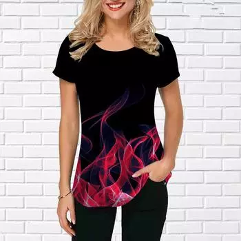 Женские футболки с коротким рукавом и 3D принтом, летние уличные пуловеры с пламенным рисунком, топы, свободная футболка большого размера, женские повседневные футболки 5XL