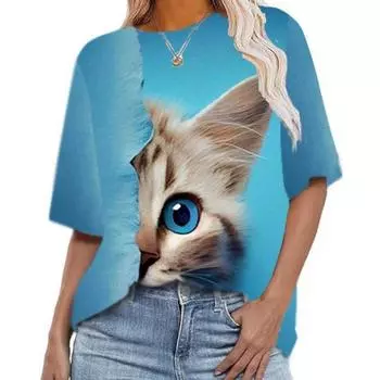 Женские футболки с коротким рукавом и круглым вырезом с 3D-принтом S