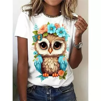 Женские футболки с коротким рукавом и принтом совы 3D, модная повседневная футболка с круглым вырезом S