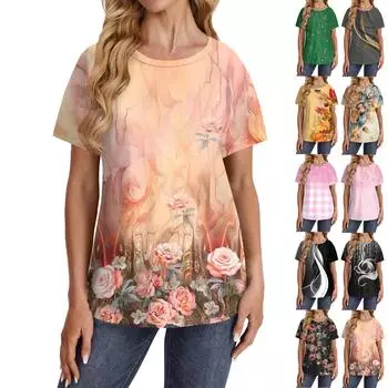 Женские футболки с коротким рукавом, милые туники с круглым вырезом, топы, базовые футболки, блузки, свободный пуловер L бежевый