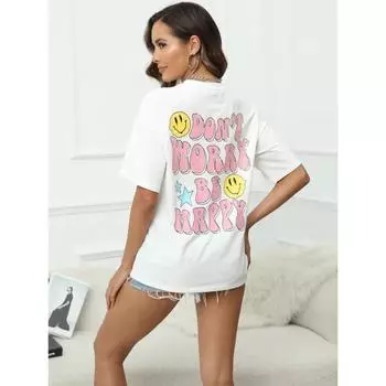 Женские футболки с круглым вырезом и принтом в виде графических и буквенных узоров, повседневные футболки больших размеров с коротким рукавом, мягкие свободные футболки S