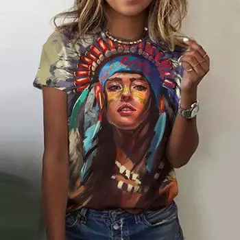 Женские футболки с круглым вырезом и принтом для девочек в стиле трайбл, повседневные пуловеры, летние свободные футболки с короткими рукавами, модная женская одежда 2XL