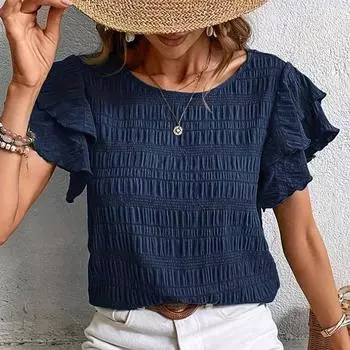 Женские футболки с круглым вырезом и рукавами-бабочками, модные топы S красный