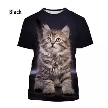 Женские футболки с милым котом, летние кавайные женские футболки с 3d принтом кота, детские топы большого размера, футболки, модные блузки, Camisetas XXS