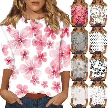 Женские футболки с милым принтом, блузки, повседневные базовые топы больших размеров, пуловеры для рубашек с рукавами 3/4 L бежевый