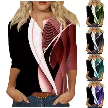 Женские футболки с милым принтом, блузки, повседневные базовые топы больших размеров, пуловеры для рубашек с рукавами 3/4 L