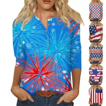 Женские футболки с милым принтом, блузки, повседневные базовые топы больших размеров, пуловеры для рубашек с рукавами 3/4 L