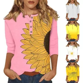 Женские футболки с милым принтом, блузки, повседневные базовые топы больших размеров, пуловеры для рубашек с рукавами 3/4 L