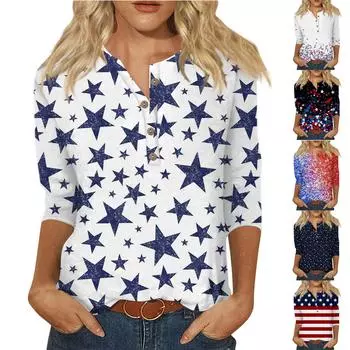 Женские футболки с милым принтом, блузки, повседневные базовые топы больших размеров, пуловеры для рубашек с рукавами 3/4 L чёрный