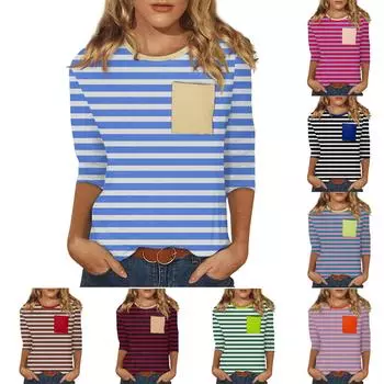 Женские футболки с милым принтом, блузки, повседневные базовые топы больших размеров, пуловеры для рубашек с рукавами 3/4 L синий