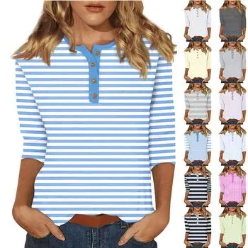 Женские футболки с милым принтом, блузки, повседневные базовые топы больших размеров, пуловеры для рубашек с рукавами 3/4 L чёрный