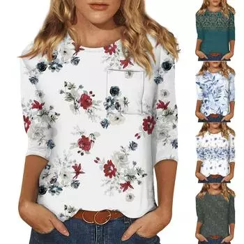 Женские футболки с милым принтом, блузки, повседневные базовые топы больших размеров, пуловеры для рубашек с рукавами 3/4 L бежевый