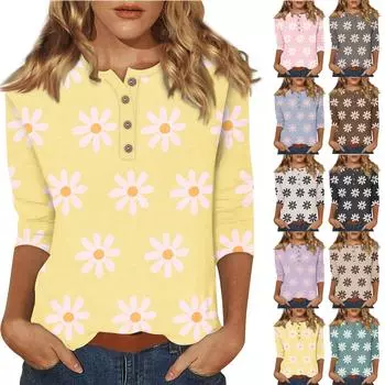 Женские футболки с милым принтом, блузки, повседневные базовые топы больших размеров, пуловеры для рубашек с рукавами 3/4 XXXL