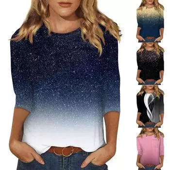 Женские футболки с милым принтом, блузки, повседневные базовые топы больших размеров, пуловеры для рубашек с рукавами 3/4 L чёрный