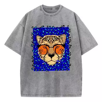 Женские футболки с мультяшным комиксным принтом гепарда, с коротким рукавом, хлопковые, состаренные, оверсайз, с круглым вырезом, топы, уличная одежда M