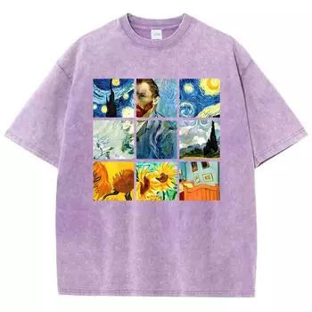 Женские футболки с принтами «Звездная ночь» и «Подсолнухи» Ван Гога, топы, состаренные футболки оверсайз, женская одежда S
