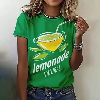 Женские футболки с принтом ананаса и лимона, модные повседневные футболки с круглым вырезом, летние свободные топы с короткими рукавами, женская одежда XXS