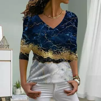 Женские футболки с принтом Blue Crack, женские топы с длинным рукавом и V-образным вырезом, женские футболки, футболки для женщин XS синий