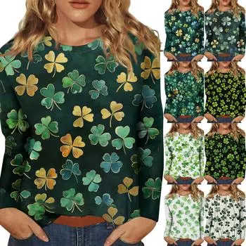 Женские футболки с принтом Блузки Повседневные Большие размеры Базовые топы Пуловеры L армия зеленый