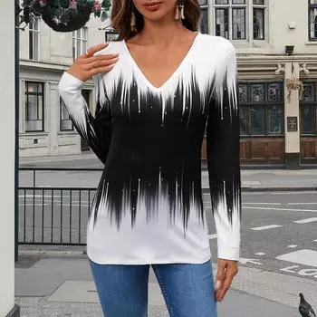 Женские футболки с принтом цепной схемы, женские топы, длинные рукава, V-образный вырез, пуловер, женские футболки, футболка для женщин XS фиолетовый