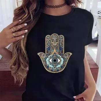 Женские футболки с принтом Hamasa Hand of Fatima Lucky Hamsa Hand Harajuku, футболки унисекс, летние черные футболки с короткими рукавами, женские футболки S