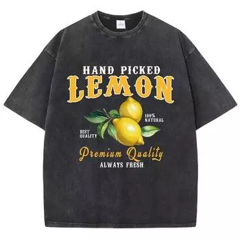 Женские футболки с принтом Hand Picked Lemon Always Fresh с коротким рукавом, хлопковые, с круглым вырезом, оверсайз, винтажная одежда S