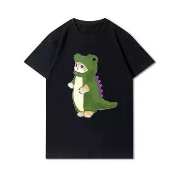 Женские футболки с принтом кошек и акул больших размеров, хлопковые топы с круглым вырезом, летние черные футболки с животными Y2K, модные 90-х годов, повседневные черные футболки оверсайз S