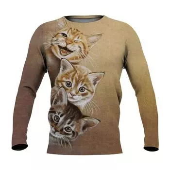 Женские футболки с принтом кота, топы с длинными рукавами, женская хлопковая футболка Harajuku с 3D-принтом, осенняя свободная одежда S