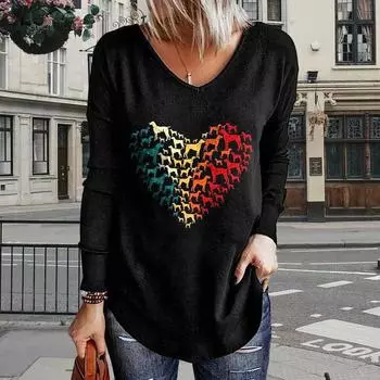 Женские футболки с принтом Little Dog Love, женские топы с длинным рукавом и V-образным вырезом, женские футболки, футболки для женщин XS белый