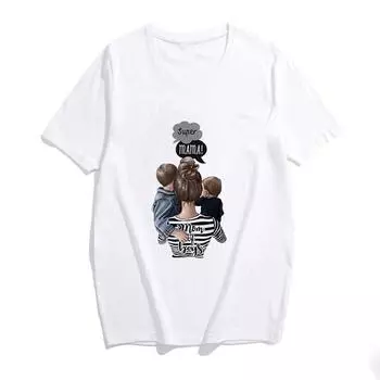 Женские футболки с принтом «Мама и Микки» «Мама и сын» Femme, хлопок Wegoe 2XL белый