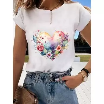 Женские футболки с принтом, одежда с круглым вырезом, одежда с коротким рукавом, женские топы 2XS