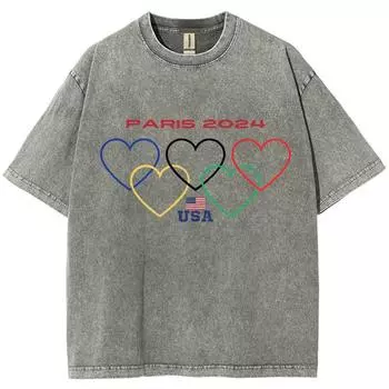 Женские футболки с принтом пяти разноцветных сердец, свободные, выстиранные, оверсайз, с коротким рукавом, модные брендовые уличные топы S