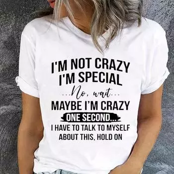 Женские футболки с принтом «Я не сумасшедший, я специальный», забавная футболка с коротким рукавом и круглым вырезом, повседневные летние топы XXS чёрный