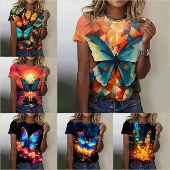 Женские футболки с рисунком бабочек, модная одежда с 3D-принтом, одежда с коротким рукавом, женские летние повседневные топы S
