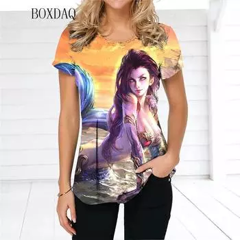 Женские футболки с рисунком из мультфильмов, летние футболки с коротким рукавом и 3D-принтом для уличных девушек, размер 6XL, свободные повседневные женские топы с круглым вырезом S