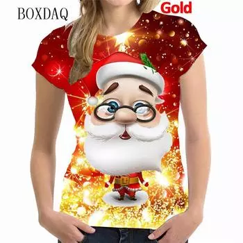 Женские футболки с рисунком Санта-Клауса с коротким рукавом и 3D принтом, уличная одежда в стиле хип-хоп, рождественская футболка, свободные повседневные женские топы большого размера 6XL