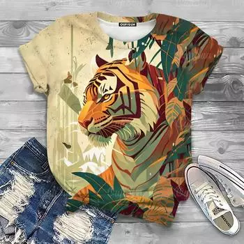 Женские футболки с рисунком животных из мультфильмов, 3D-принт с тигром, модные футболки с короткими рукавами, топы, повседневные уличные свитера, женская одежда S