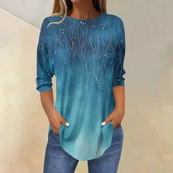 Женские футболки с рукавами 3/4, однотонные пуловеры, летние весенние топы, блузки S тёмно-синий