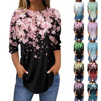 Женские футболки с рукавами 3/4, однотонные пуловеры, летние весенние топы, блузки XL