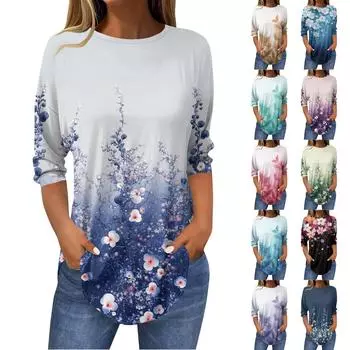Женские футболки с рукавами 3/4, однотонные пуловеры, летние весенние топы, блузки XL