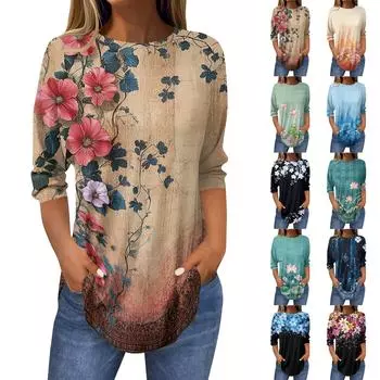 Женские футболки с рукавами 3/4, однотонные пуловеры, летние весенние топы, блузки XXXL красный