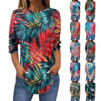 Женские футболки с рукавами 3/4, однотонные пуловеры, летние весенние топы, блузки S