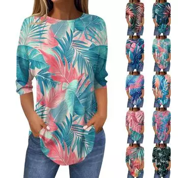 Женские футболки с рукавами 3/4, однотонные пуловеры, летние весенние топы, блузки XXXL
